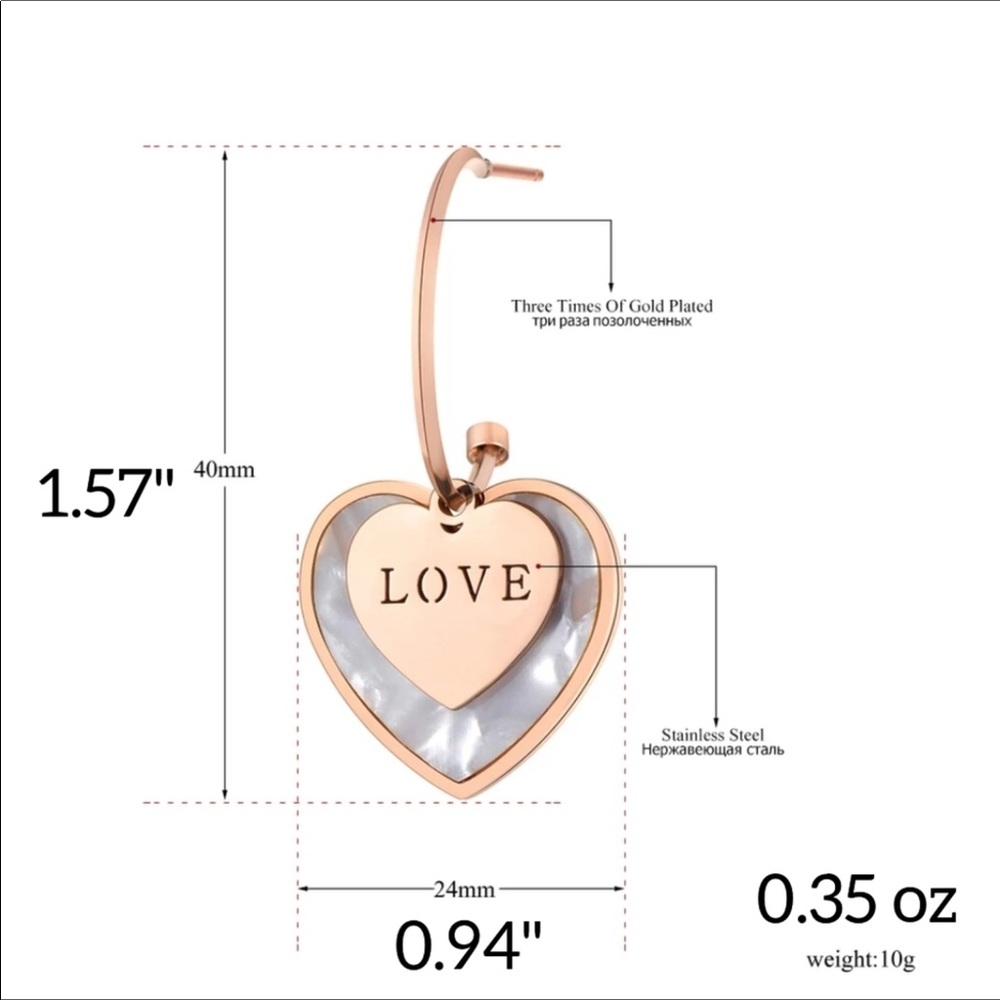 💋 Beautiful Double Heart RGP ❤️ drop earrings! - Picture 5 of 5